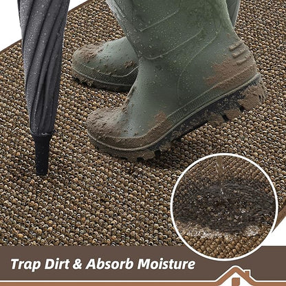 BEQHAUSE Dirt Trapper Door Mat 24" x 36", Non-Slip Washable Doormats Entrance Mat, Dirt Resistant and Absorbent Welcome Mat, Low Profile Floor Mats for Front Back Door and Entryway, Brown