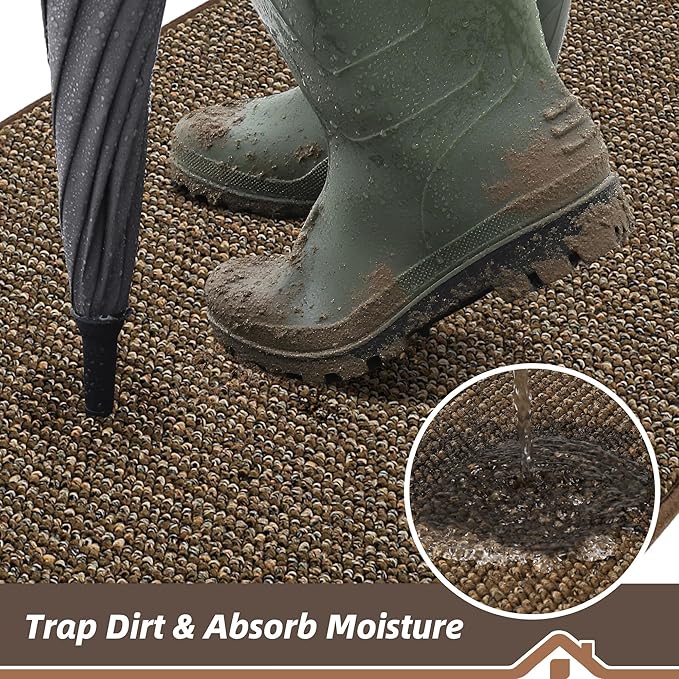BEQHAUSE Dirt Trapper Door Mat 20" x 32", Non-Slip Washable Doormats Entrance Mat, Dirt Resistant and Absorbent Welcome Mat, Low Profile Floor Mats for Front Back Door and Entryway, Brown