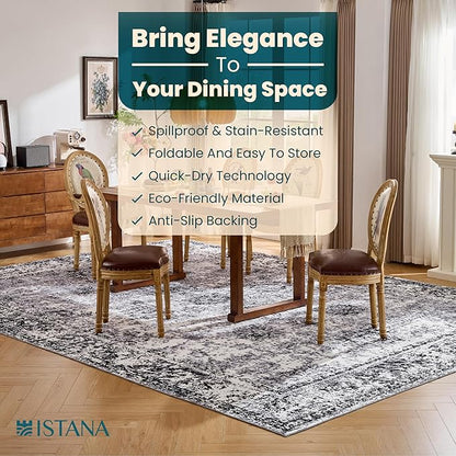 Istana Stylish 10x14 Foldable Machine Washable Dark Grey Area Rugs