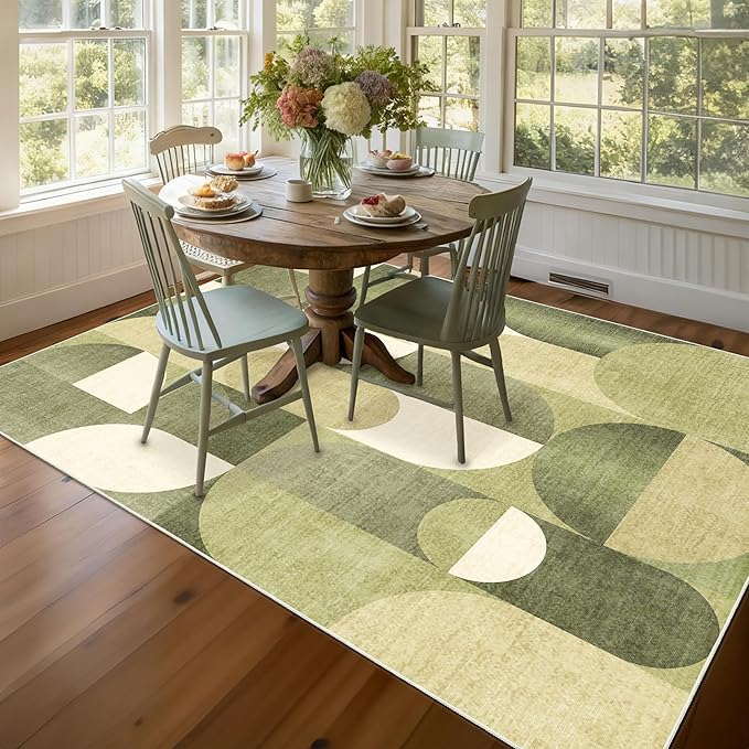 5x7 Area Rugs Green Washable Rug for Living Room Bedroom,Large Modern Geometric Non Slip Carpet for Dining Room Farmhouse Office