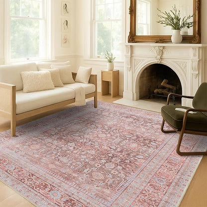 Fame Living Washable Area Rug. Modern Farmhouse. Vintage. Turkish. Bohemian. Distressed. Oriental. Traditional. Rugs for Living Room. Dining. Bedroom. Office. Entryway. Foyer. (860TT, 9'5" x 14')