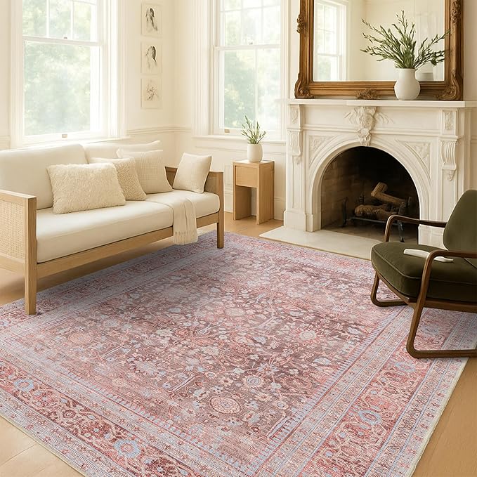 Fame Living Washable Area Rug. Modern Farmhouse. Vintage. Turkish. Bohemian. Distressed. Oriental. Traditional. Rugs for Living Room. Dining. Bedroom. Office. Entryway. Foyer. (860TT, 5'9" x 8'9")