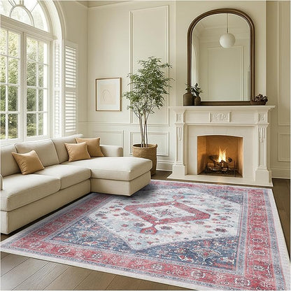 Fame Rugs Turkish Rug. Washable Vintage Oriental Antique Inspired Traditional Doormat Small Modern Area Rugs Luxury Entryway Entry Bedroom Bathroom Kitchen (402RN, 7'5 x 9'9)