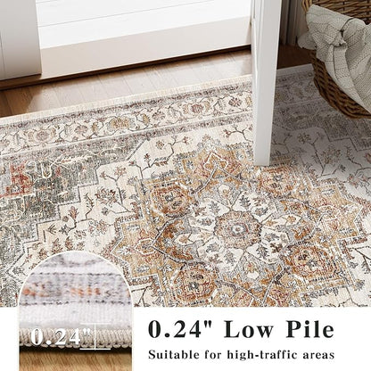 8x10 Area Rugs for Living Room Ultra-Soft Washable Rug Vintage Distressed Boho Area Rug, Non-Slip Low Pile Stain Resistant Carpet for Bedroom Dining Room Kitchen Office