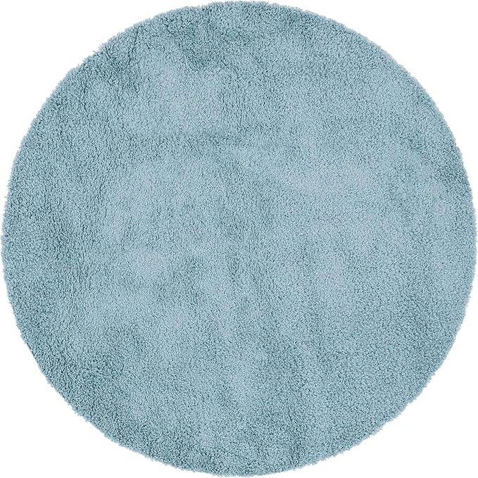 Unique Loom Davos Shag Collection Area Rug - Solid (7' 10" Round, Aqua)