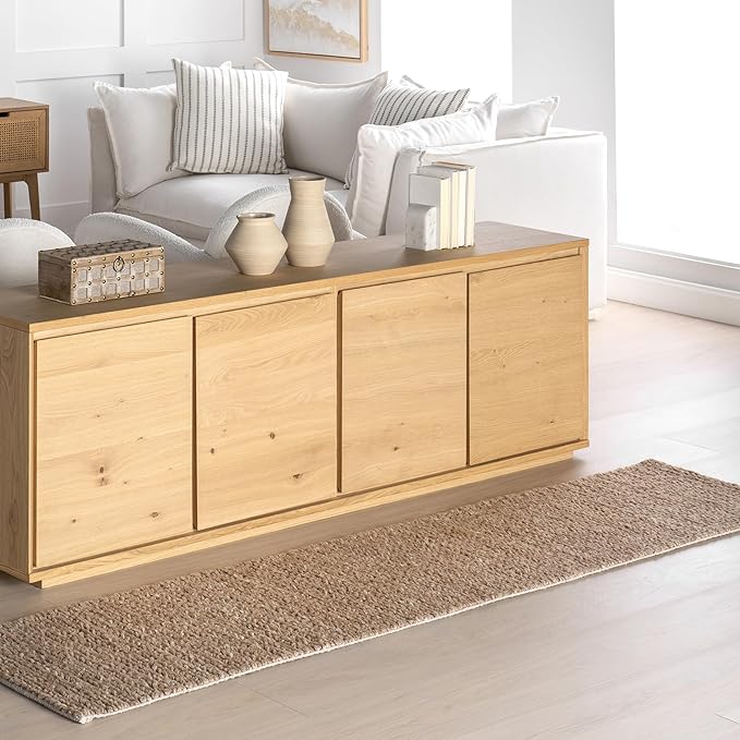 Nuloom Penelope Tan, 2' x 8', Hand-Braided, Wool & Cotton, Soft and Textured, High Traffic, Stain Resistant, Easy Clean, Durable Runner for Bedroom, Living Room, Dining, Foyer, Entryway