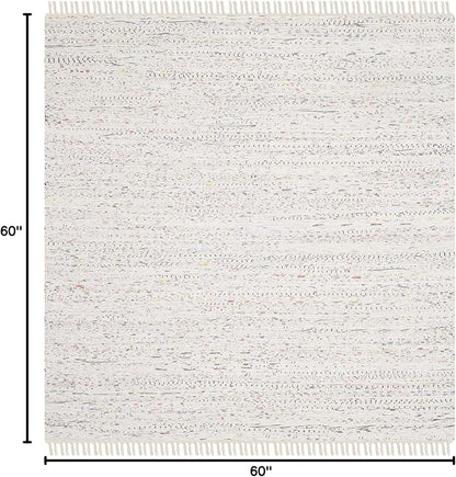 SAFAVIEH Rag Rug Collection Area Rug - 5' Square, Ivory & Multi, Handmade Boho Stripe Cotton, Ideal for High Traffic Areas in Living Room, Bedroom (RAR121G)