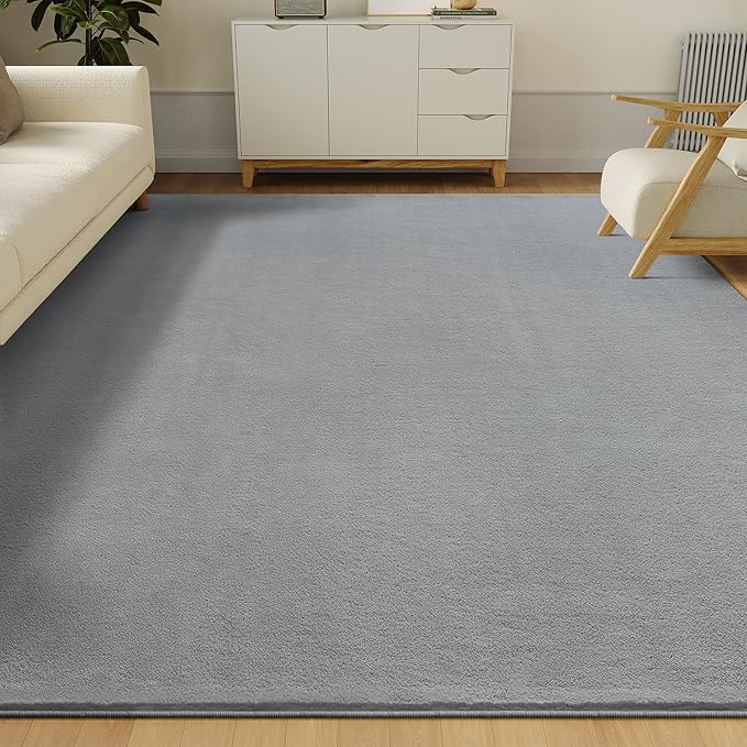 Solid Washable Area Rug - 3x5 Medium Pile Faux Cashmere Carpet for Living Room Bedroom, Grey