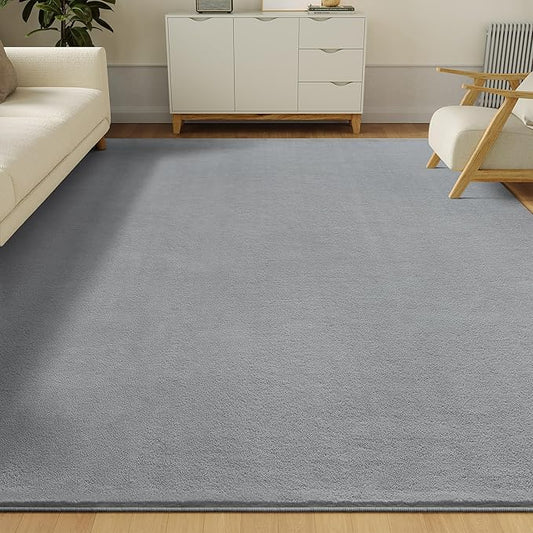 Solid Washable Area Rug - 3x5 Medium Pile Faux Cashmere Carpet for Living Room Bedroom, Grey