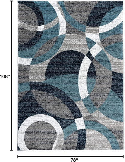 Rugshop Contemporary Abstract Circles Perfect for high Traffic Areas of Your Living Room,Bedroom,Home Office,Kitchen Area Rug 6'6" x 9' Blue