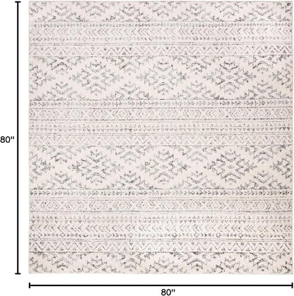 SAFAVIEH Tulum Collection Area Rug - 6'7" Square, Ivory & Grey, Moroccan Boho Tribal Design, Non-Shedding & Easy to Clean, Ideal for Living Room, Bedroom, Dining Space (TUL272A)