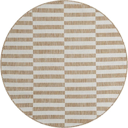Unique Loom Outdoor Striped Collection Area Rug - Striped (5' 3" Round Taupe/Ivory)