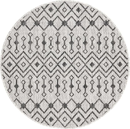 Unique Loom Outdoor Trellis Collection Area Rug - Tribal Trellis (3' 3" Round, Gray/ Black)
