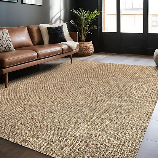 Easy Jute Rugs 5x7 Natural Color Living Room Indoor Outdoor Area Rug for Farmhouse Patio and Kitchen Rug High Traffic Washable Easy to Clean Solid Boho Woven Design Outside Carpet (5 x 7)
