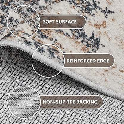 10x14 Washable Area Rugs - Modern Abstract Large Rugs for Living Room Non-Slip Low Pile Soft Machine Washable Carpet for Bedroom, Under Dining Table, Nursery, Farmhouse (10'x14' Tan Blue)