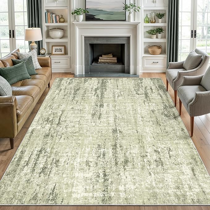 Valenrug Washable Rug 5x7 - Stain Resistant 5x7 Area Rugs for Living Room, Non Slip Backing Printed Rugs for Bedroom, Folable Machine Washable Area Rug(Green,5'x7')