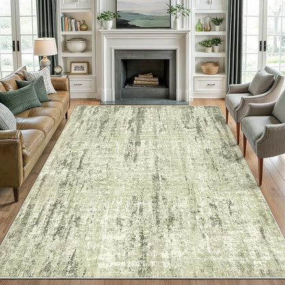 Valenrug Washable Rug 5x7 - Stain Resistant 5x7 Area Rugs for Living Room, Non Slip Backing Printed Rugs for Bedroom, Folable Machine Washable Area Rug(Green,5'x7')