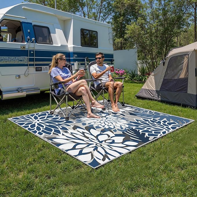 3x5 Washable Rug for Living Room Tropical Botanical Modern Floral Chenille Area Rugs Low Pile Non Slip Carpet for Patio, Bedroom, Laundry, Blue
