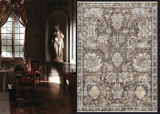 RUGSURE Washable Area Rugs - Perfect for Living Room, Bedroom, Kids Room, Nursery - Stain & Water Resistant Non-Slip, Pet & Child Friendly, Vintage Tribal Area Rugs (Ivory, 5' x 7')