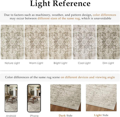 HUGEAR Washable Hallway 2x8 Runner Rugs Retro Beige Vintage Distressed Non Slip Stain Resistant Low Pile Neutral Throw Carpet for Bedside Kitchen Entryway Home Decor