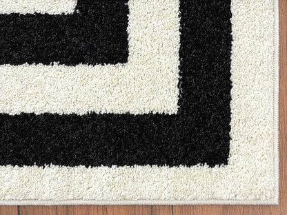 Abani Contemporary Black & Ivory 4' x 6' Area Rug, Contrasting Geometric Modern Stripe Symmetrical Living Room Carpet Rugs