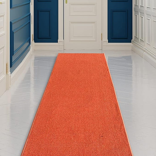 Custom Made Runner Rug Low Pile with Rubber Backing for Kitchen Foyer Hallway Entry Choose Your Length Size 26 Inch Wide Solid and Plain Orange Color (3 feet x 26 inch)