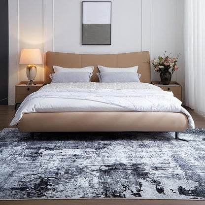 Rugcomf Area Rug 5x7 Washable Rug Boho Soft Abstract Pattern Non-Slip Faux Wool Vintage for Living Room, Bedroom, Farmhouse, Dining Room, Kids Playroom, Grey and Black