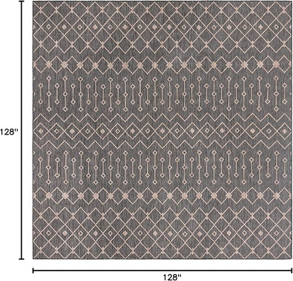 Unique Loom Outdoor Trellis Collection Area Rug - Tribal Trellis (10' 8" Square, Charcoal Gray/ Natural)