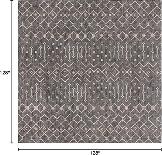Unique Loom Outdoor Trellis Collection Area Rug - Tribal Trellis (10' 8" Square, Charcoal Gray/ Natural)