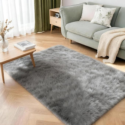 3x5 Solid Fluffy Grey Area Rug – Washable, Durable, Living Room Rug, Non-Slip High Pile Shag Rugs for Bedroom, Living Room, Bedside, Dorms, Nursery Rooms, Kids Room, Soft Indoor Floor Carpet