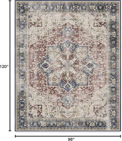 RUGGABLE Washable Vintage Area Rug – Kamran Royal Blue 8x10, Stain-Resistant, Non-Slip – Large Machine Washable Rugs for Living Room, Bedroom, Hallway, Entryway & Office–with Cushioned Pad