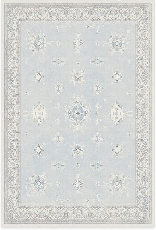 RUGGABLE Washable Vintage Area Rug – Verena Soft Blue 6x9, Stain-Resistant, Non-Slip – Medium Machine Washable Rugs for Living Room, Bedroom, Hallway, Entryway & Office–with Cushioned Pad