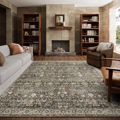 8x10 Washable Area Rugs Ultral Soft Non-Slip Stain Resistant Vintage Boho Large Carpet for High-Traffic Living Room & Dining Room
