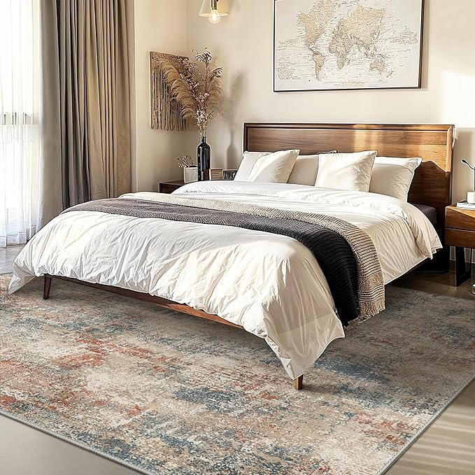 GENIMO Washable Area Rugs for Living Room, 10x14 Modern Non Slip Rugs, Low Pile Lightweight Soft Print Rug for Bedroom, Dining Room, Home Office, Multi