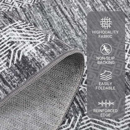 GarveeHome 8x10 Large Washable Area Rug Modern Bordered Rug Distressed Geometric Floor Carpet, Soft Non Slip Rug, Low Pile Non Shedding Rug, Indoor Gray Rug for Bedroom, Living Room
