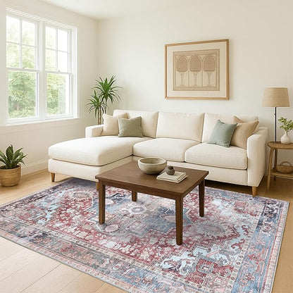 Washable Area Rug, Modern Farmhouse, Vintage, Turkish, Bohemian, Distressed, Oriental, Traditional, Rugs for Living Room, Dining, Bedroom, Office, Entryway, Foyer, (858rm, 2' x 3')