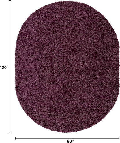 Unique Loom Solid Shag Collection Area Rug (8' x 10' Oval, Eggplant Purple)