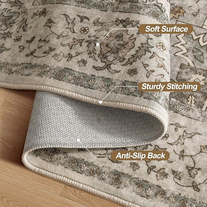 Tangsoo 2x6 Washable Runner Rug for Hallways, Non Slip Vintage Runner, Soft Low Pile Long Rug Runner, Print Distressed Grey Carpet Runners for Kitchen Bedroom Entryway Bathroom Living Room