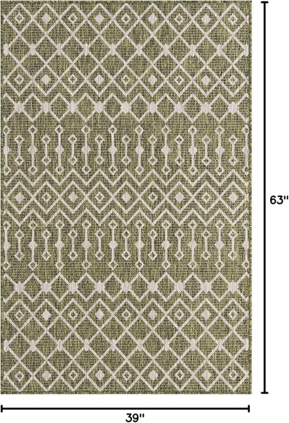 Unique Loom Outdoor Trellis Collection Area Rug - Tribal Trellis (3' 3" x 5' 3" Rectangle, Green/ Natural)