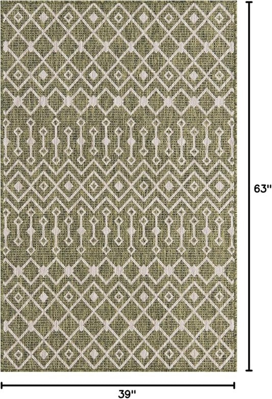 Unique Loom Outdoor Trellis Collection Area Rug - Tribal Trellis (3' 3" x 5' 3" Rectangle, Green/ Natural)