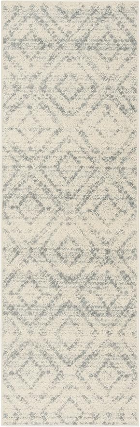 SAFAVIEH Adirondack Collection Runner Rug - 2'6" x 12', Ivory & Light Blue, Modern Diamond Distressed Design, Non-Shedding & Easy Care, Ideal for High Traffic Areas in Living Room, Bedroom (ADR131T)