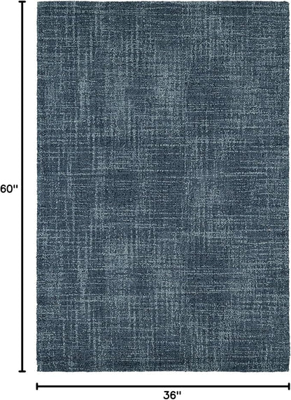 Dash and Albert Crosshatch Denim Hand Micro Hooked Wool Rug, 3 X 5 Feet, Blue Solid Pattern - Premium Luxury Hotel Quality Soft Breathable Hypoallergenic Machine Washable Easy Care All Season
