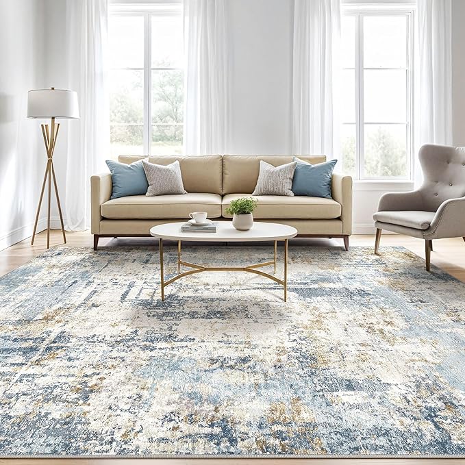 10x14 Area Rugs Living Room: Washable Large Abstract Modern Soft Rug Stain Resistant Indoor Floor Non Slip Accent Carpet for Bedroom Nursery Playroom Office Dining Room Dorm Home House- Light Blue