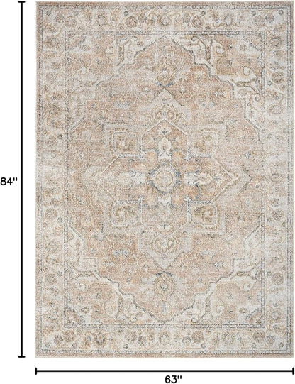 Nourison Home Astra Machine Washable Beige 5'3" x 7' Area Rug - Easy Clean, Non Shedding, Bed Room, Living Room, Dining Room, Kitchen (5' x 7')