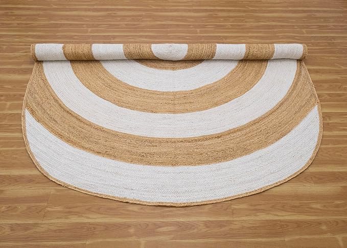 3x5 Oval Kilim Rug – Natural Jute, Hand Braided, 0.27" Thick Flatweave, Solid White Beige Handmade Boho Rug for Indoor Outdoor Use, Kitchen Entryway