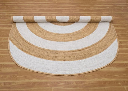 5x8 Oval Kilim Rug – Hand Braided Jute Oval Rug, Handmade Boho Design, 0.27" Thick Flatweave, Solid White Beige Carpet for Bedroom, Living Room, Dining Room