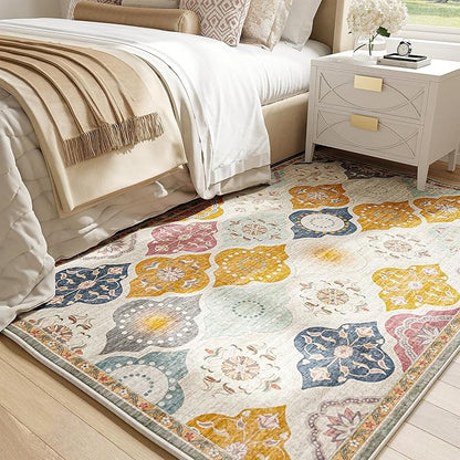 EnHomee Area Rugs 3x5, Soft Washable Rugs for Living Room Bedroom, Boho Non Slip Low Pile Stain Resistant Washable Rug Large Carpet for Dining Room,Easy to Clean Living Room Rug, Colorful