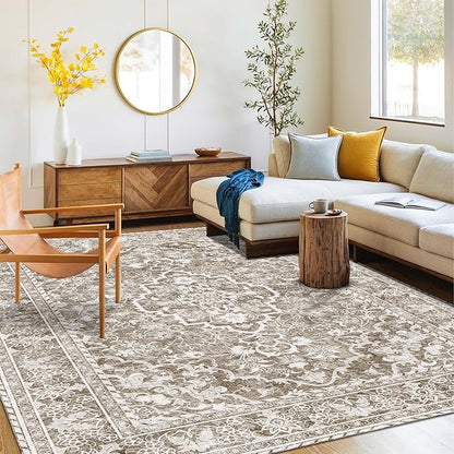 Washable Area Rug 4x6 | Non Slip Area Rug for Living Room, Bedrooms, Dining Room | Ultra-Soft Flannel Carpet Area with Rubber Backing (Sand, 4x6)