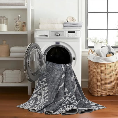 ReaLife Rugs Machine Washable Area Rug Runner - Living Room Bedroom Bathroom Kitchen Entryway Office - Padded Low Pile Stain Resistant Premium - Moroccan Diamond Tribal - Jax - Gray 2'6" x 8'