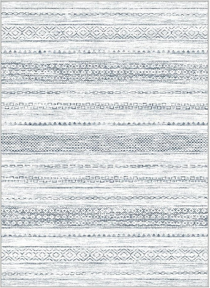 Nakagishi 6x9 Area Rugs Living Room: Washable Boho Large Neutral Soft Farmhouse Rug Stain Resistant Modern Indoor Floor Non-Slip Carpet for Bedroom Nursery Playroom Office Dining Room Dorm-White Blue